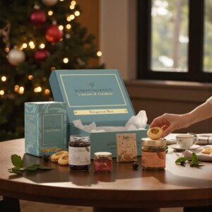 elegance box agrumi tallarico box regalo gourmet elegance box con marmellata biscotti olive e tè agli agrumi box regalo agrumi calabresi elegance box dettaglio elegance box marmellata di agrumi e biscotti